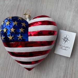Christopher Radko American Heart Ornament - Red, White, Blue, Gold